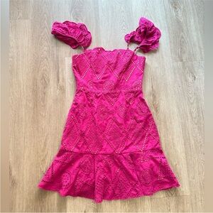 elliatt leighton pink ruffle embroidered mini summer sun dress size small NEW